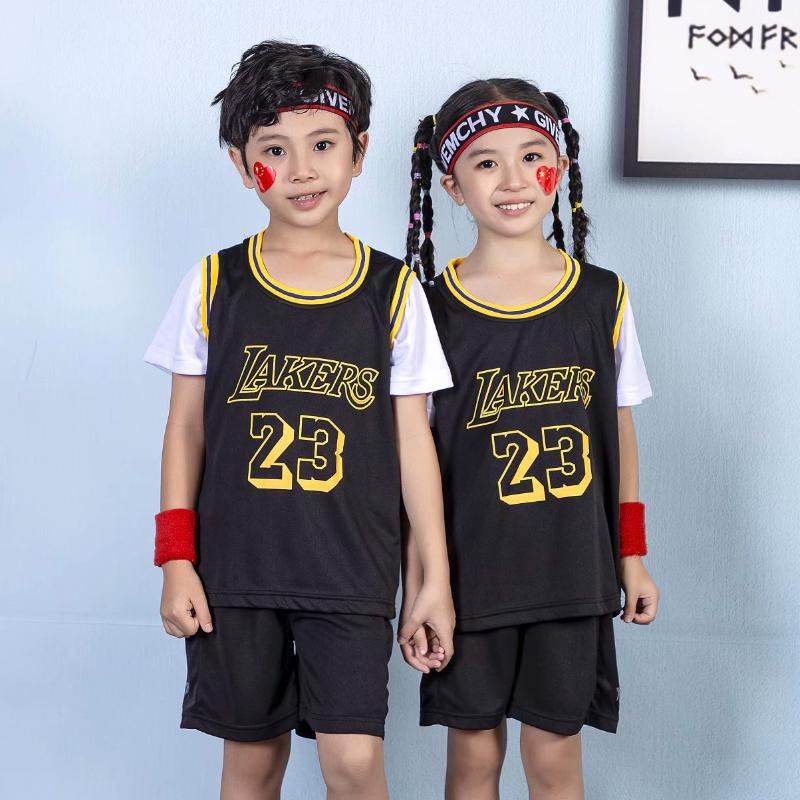 尚帛锦 儿童篮球服套装男女宝宝训练运动背心小学生训练服队服幼儿运动衣服速干吸汗夏装 圆领儿童詹姆S黑色23号 L(140-150CM